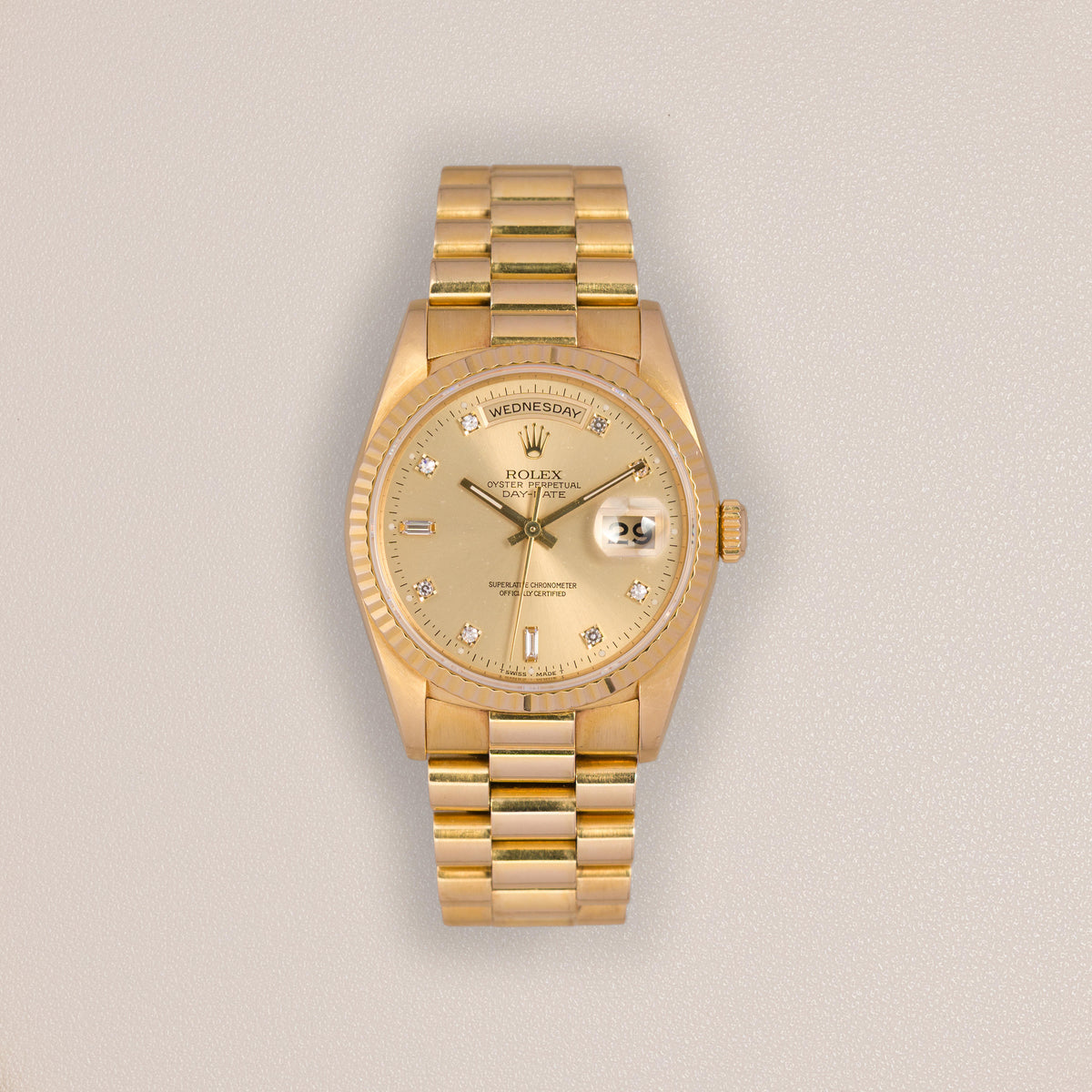 Rolex Day-Date 36 18238, 18K Yellow Gold, Champagne Diamond Dial (1990)