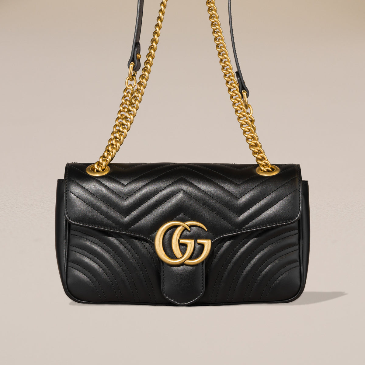 Gucci GG Marmont Small Shoulder Bag, Black Matelassé Leather