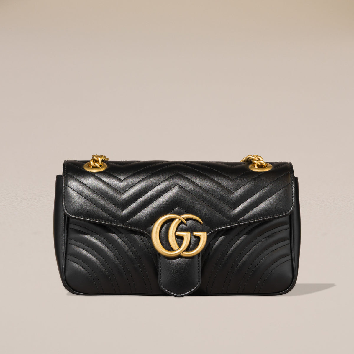 Gucci GG Marmont Small Shoulder Bag, Black Matelassé Leather — front